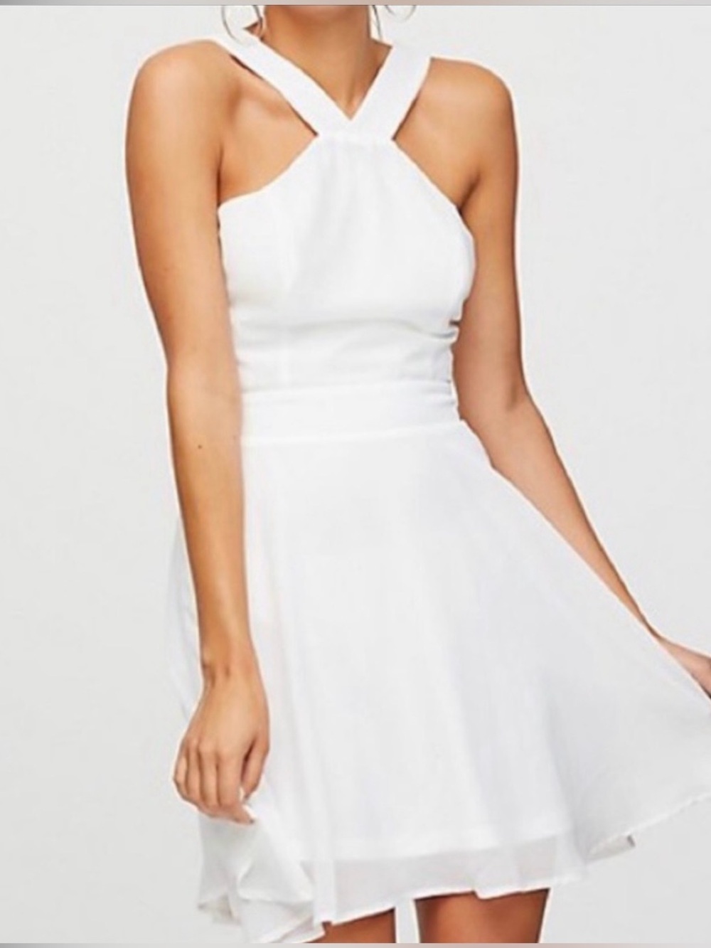 Charlotte Russe White Chiffon Halter Fit & Flare Mini Dress XL